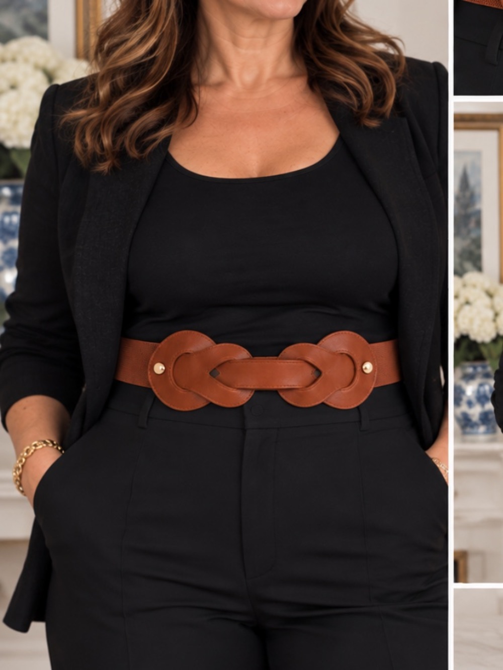 Cognac Brown Statement Stretch Belt